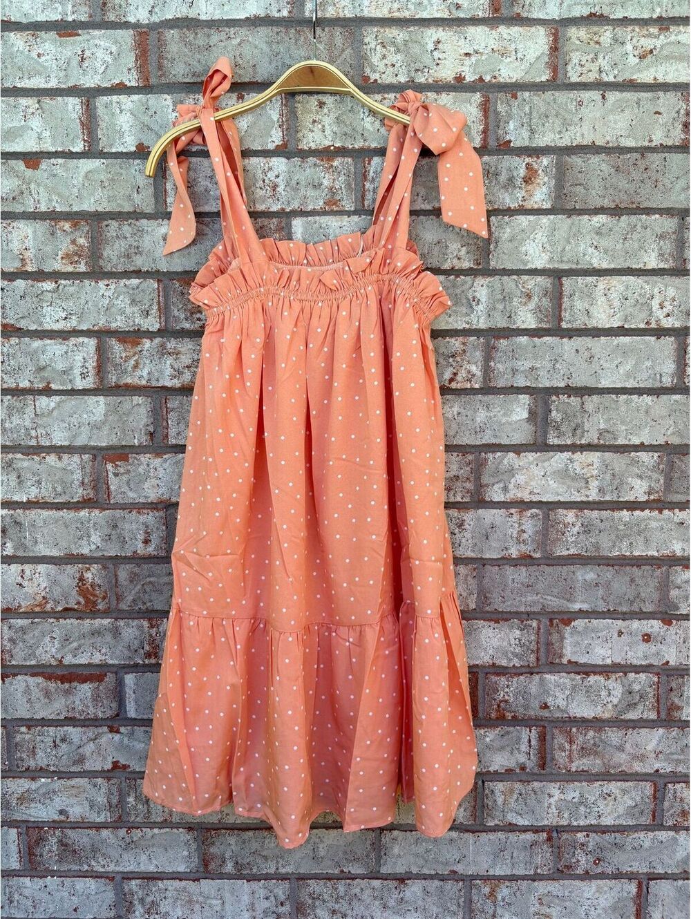 NWT Dolly Jolly Orange Polk a Dot Dress With Tie Straps Size Sm
